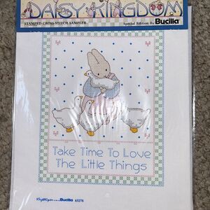 New Daisy Kingdom Bucilla Vintage 1991 Sampler Stamped Cross Stitch Love 63278